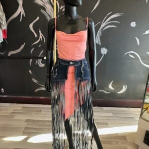 Dark Denim Belt with Long Fringe