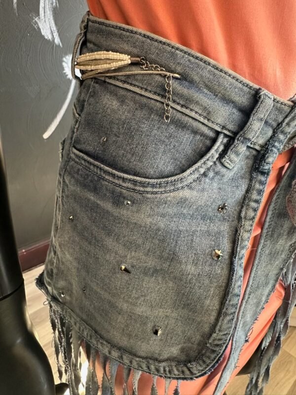 Jean Studded Tie Belt with Long Fringe - Image 2
