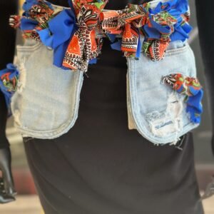 Light Denim Belt with Multi-Colored Bows