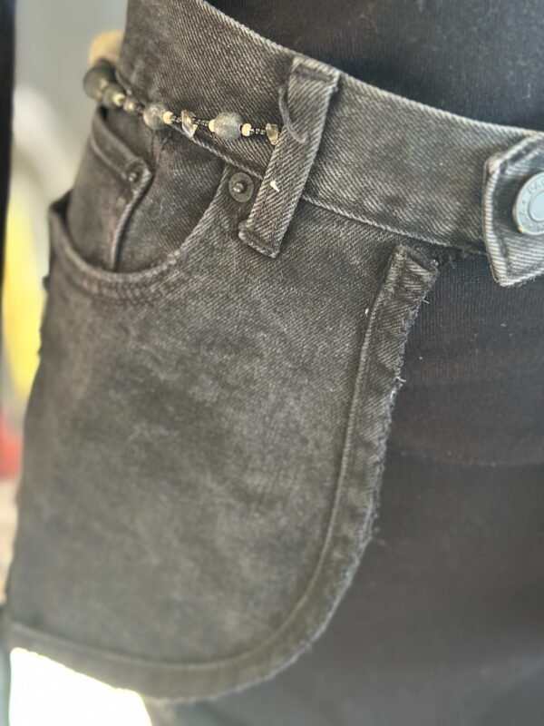 Black Denim Peplum Belt with Beaded Accessories - Image 3