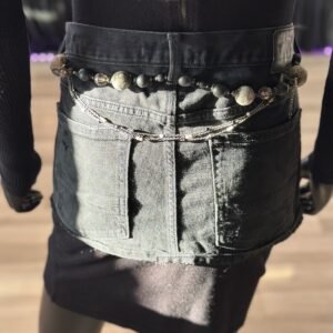 Black Denim Peplum Belt with Beaded Accessories