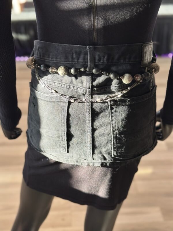 Black Denim Peplum Belt with Beaded Accessories