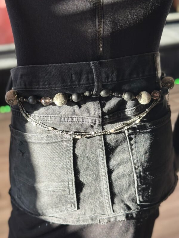 Black Denim Peplum Belt with Beaded Accessories - Image 2