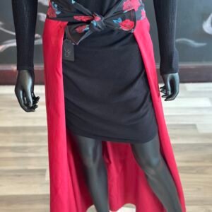 Black Cloth Rose Belt with Red Satin Train