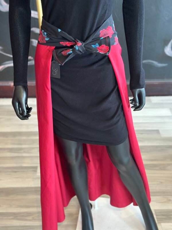 Black Cloth Rose Belt with Red Satin Train